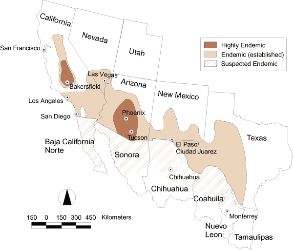 Valley Fever endemic areas USA Mexico